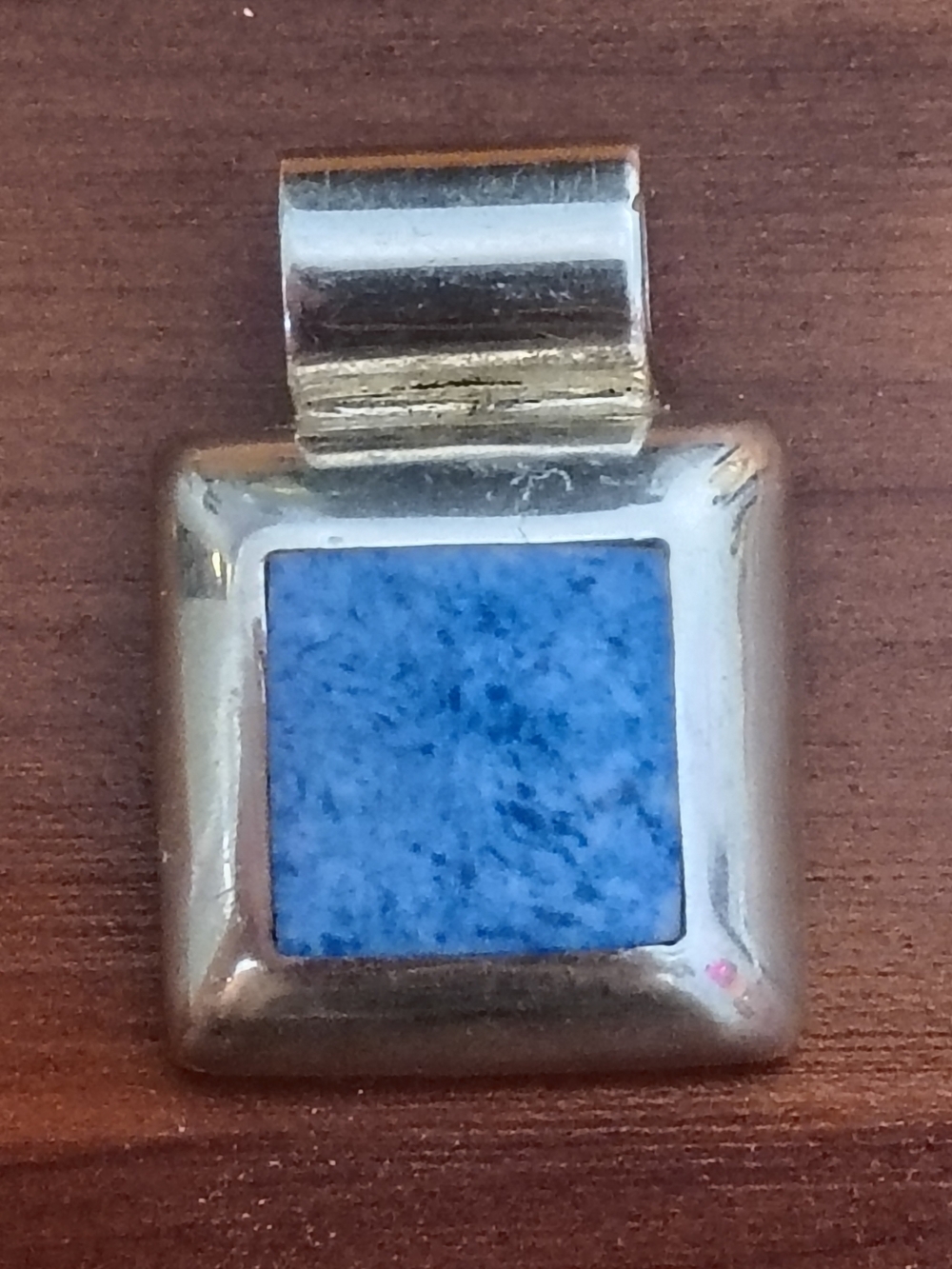 Sterling Silver Blue Stone Square Pendant